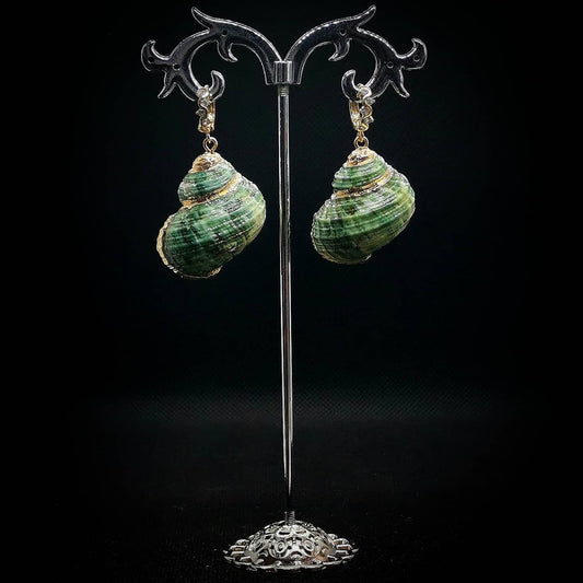 Emerald earrings from natural shell