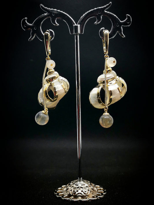 Earrings from natural shell with labrador